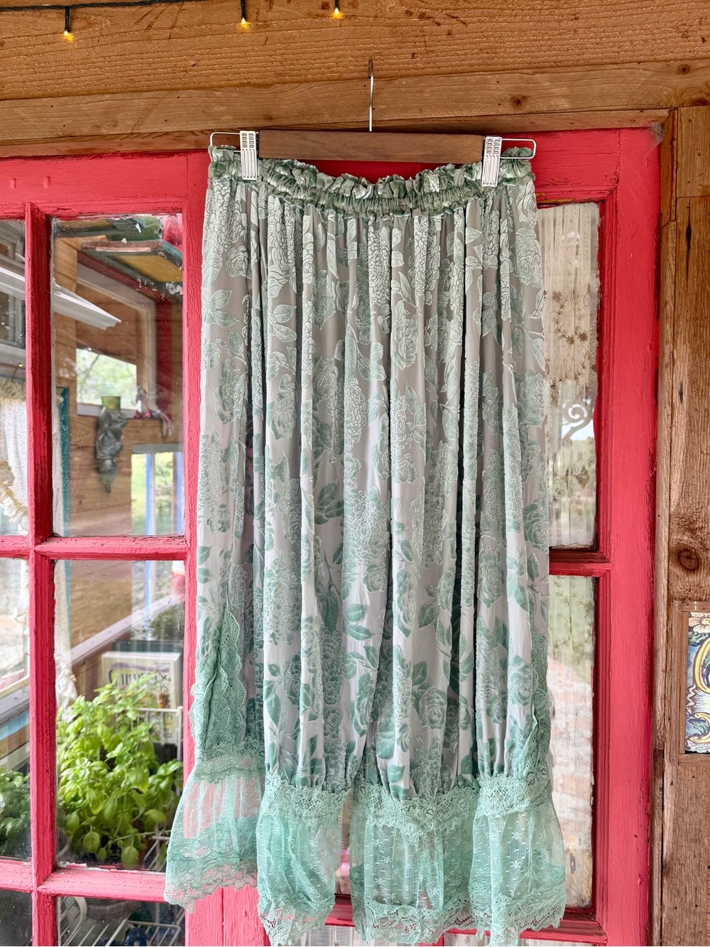 Dusty Aqua Velvet Burnout Lacy Pantaloons - Picture 6 of 9
